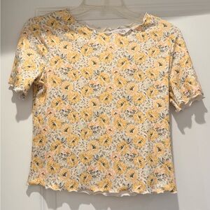 INTERMIX Yellow Floral Short Sleeve Top